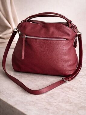 Nicoli Burgundy Leather Hobo Shoulder Bag Large Slouch Tote Adjustable Strap